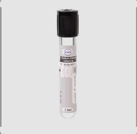 VACUUM ESR TUBE SODIUM CITRATE BLACK CAP VIAL GLASS  3.8% (1.4) 2.4ML (PACK SIZE 100PCS)