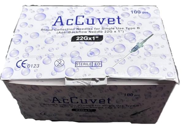 BLOOD COLLECTION NEEDLE FOR SINGLE USE TYPE B ANTI BACKFLOW NEEDLE 22G (PACK SIZE 100PCS)