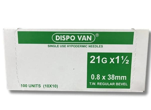 HMD DISPOVAN STERILE SINGLE USE HYPODERMIC NEEDLES 21G (PACK SIZE 100PCS)
