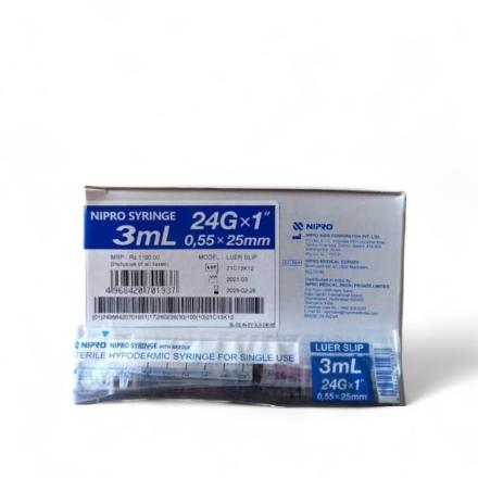 NIPRO DISPOSABLE SYRINGE WITH NEEDLE 3ML 24G