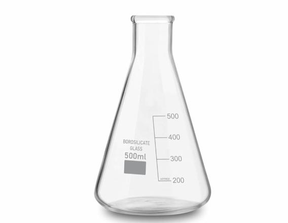 CONICAL ERLENMEYER FLASK GLASS BODY BOROSIL 500ML