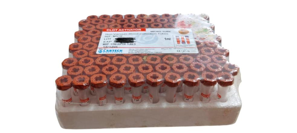 MICROTAINER CLOT MICRO TUBE CLOT ACTIVATOR NON VACCUM BLOOD COLLECTION TUBES 1ML PEDIATRIC VIAL PACK SIZE (100PCS)