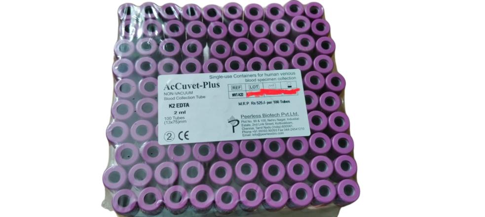 XINLE PP+ NON VACUUN BLOOD COLLECTION TUBE ACCUVET-PLUS EDTA K2 2ML PACK SIZE (100TEST)