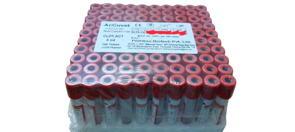 XINLE ACCUVET PP PLUS VACUUM BLOOD COLLECTION TUBE CLOT ACTIVATOR 4ML PACK SIZE (100PCS)