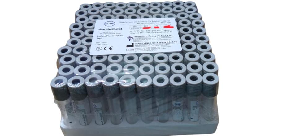 XINLE NON VACUUM ACCUVET BLOOD COLLECTION TUBE SUGAR FLURIDA/EDTA 2ML PACK SIZE (100TEST)