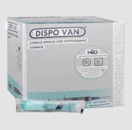 HMD DISPOVAN 5ML 24G SYRINGE WITH NEEDLE PACK SIZE 100PCS